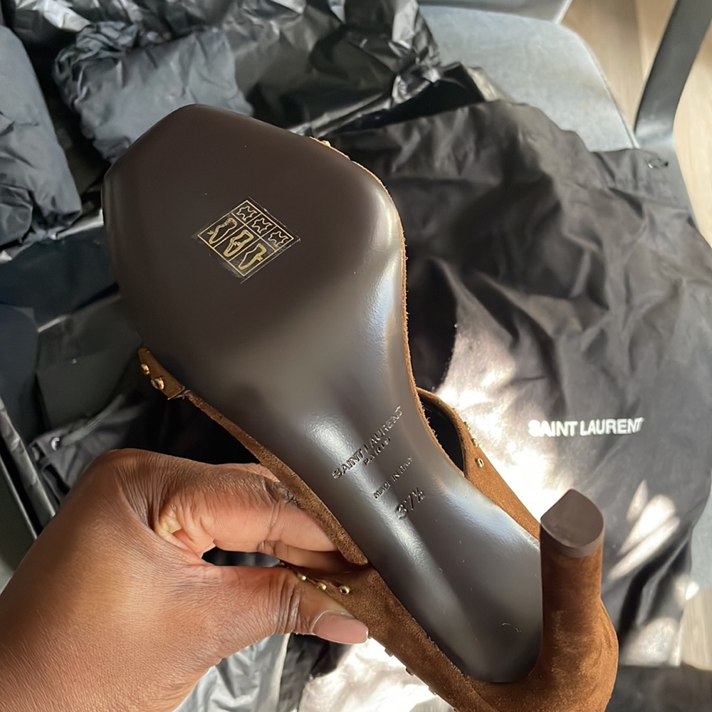 Yves Saint Laurent Brown Suede Mules with Studded Details - Picture 3 of 4